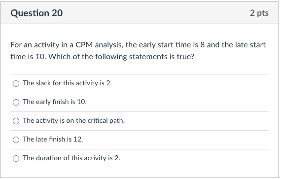 Question 19 2 pts A simple project listing of