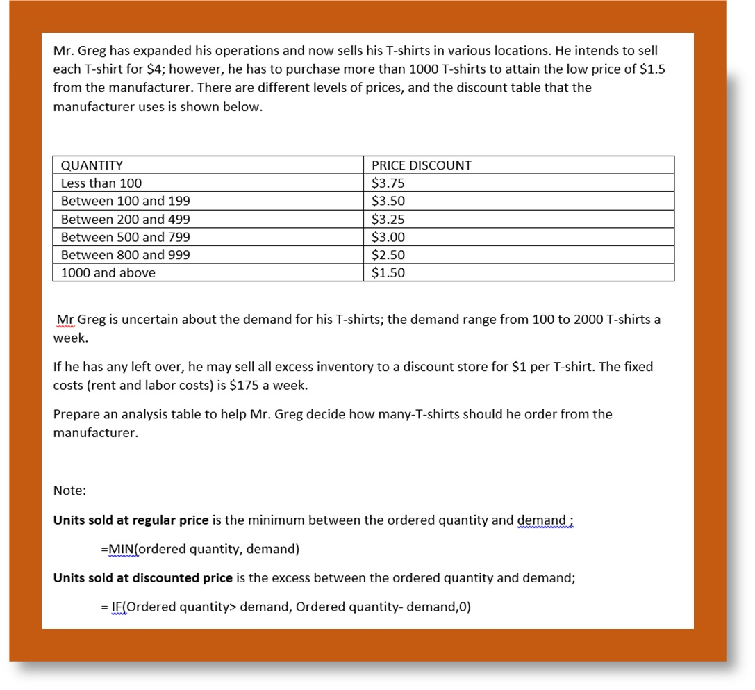 Need help creating analysis in excel. Mr. Greg