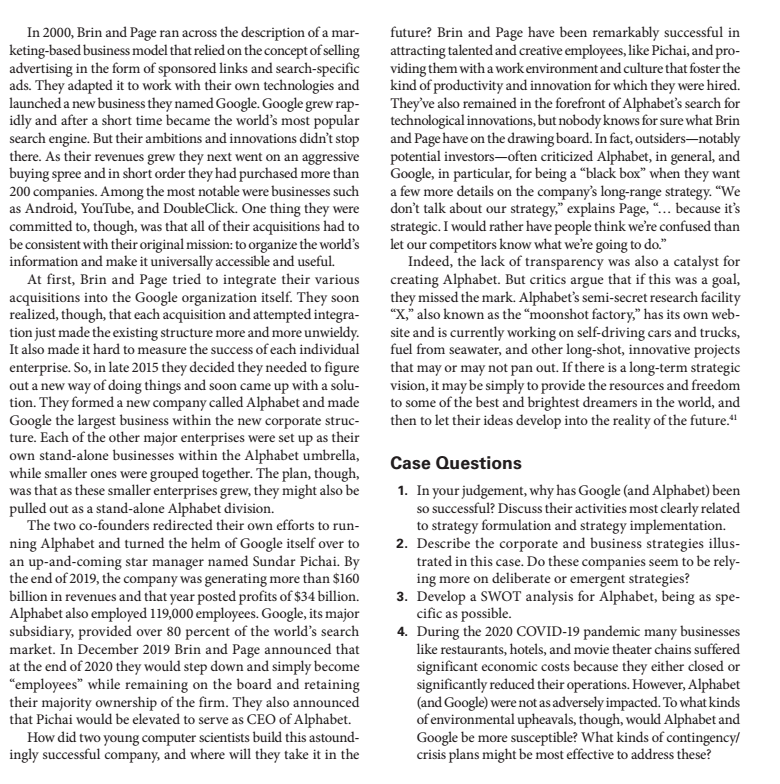 I NEED CASE QUESTIONS THANK YOU In 2000, Brin and