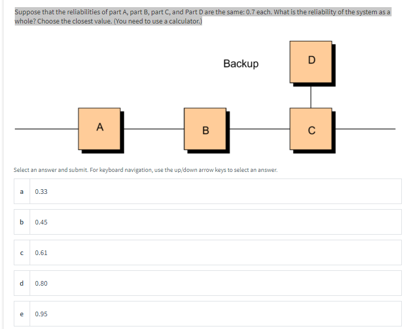 Suppose that the reliabilities of part A, part B,