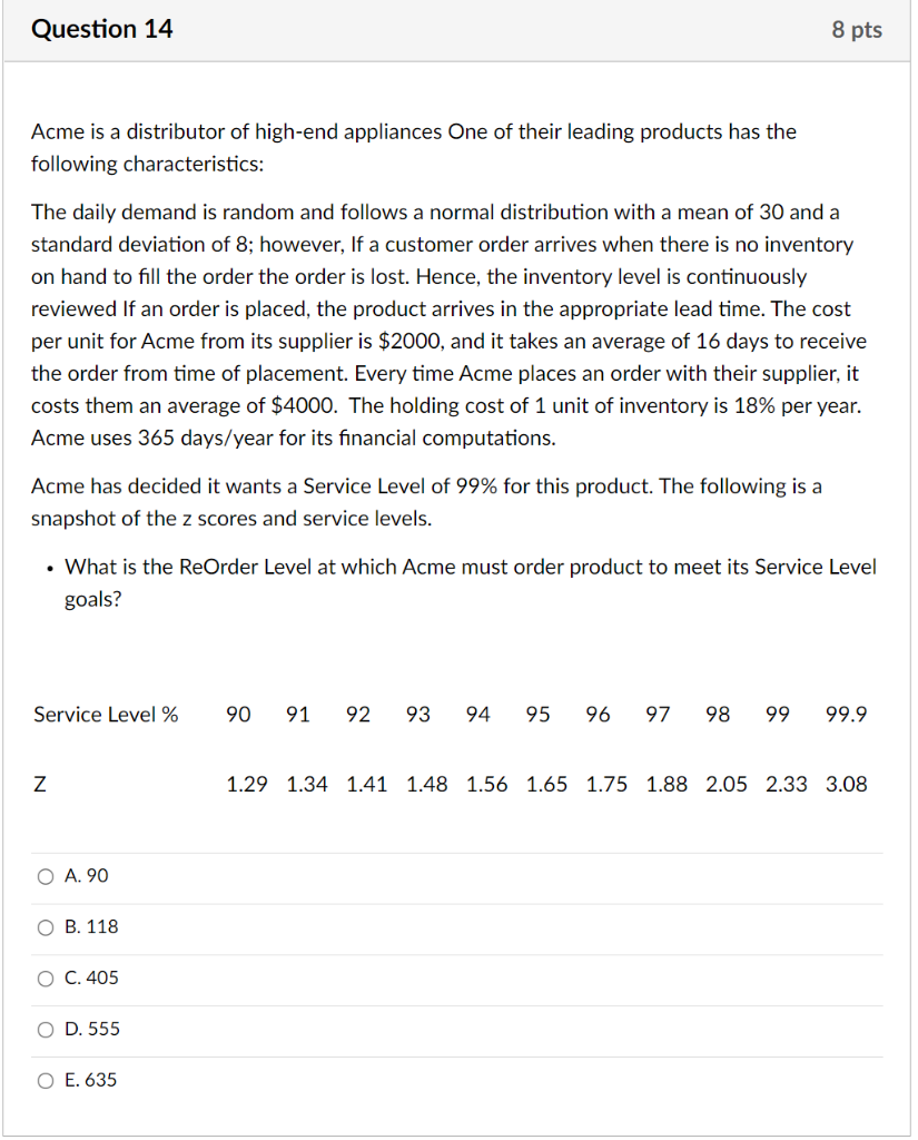 Question 14 8 pts Acme is a distributor of