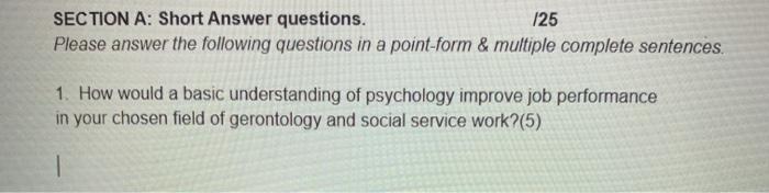 SECTION A: Short Answer questions. 125 Please