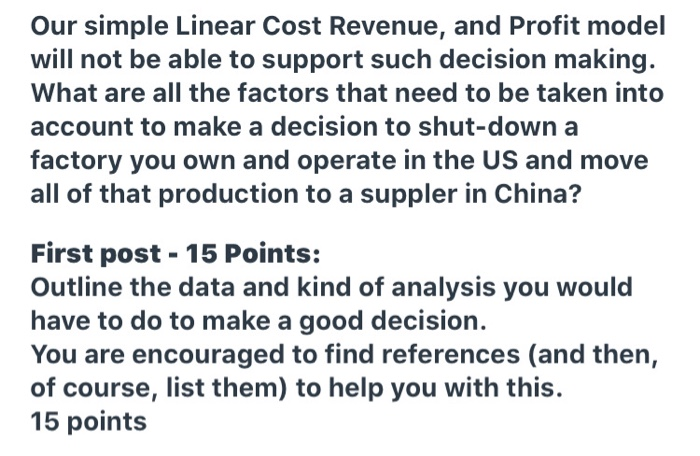 Our simple Linear Cost Revenue, and Profit model