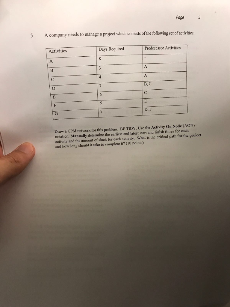 Answer #5 Please! Page 5 5. A company needs to