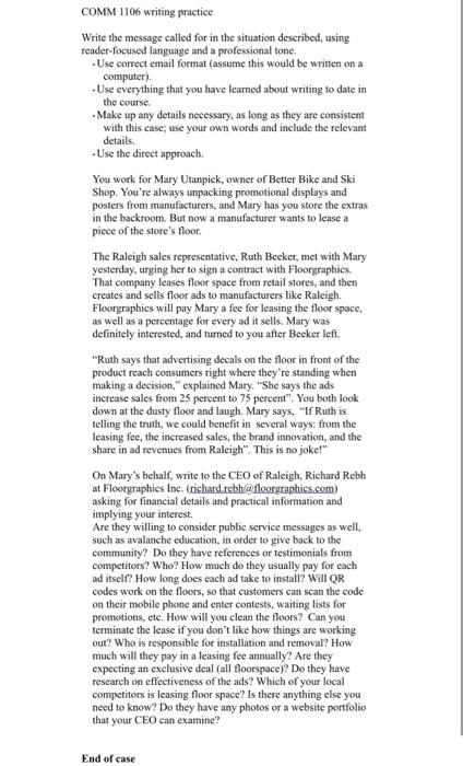 COMM 1106 writing practice Write the message