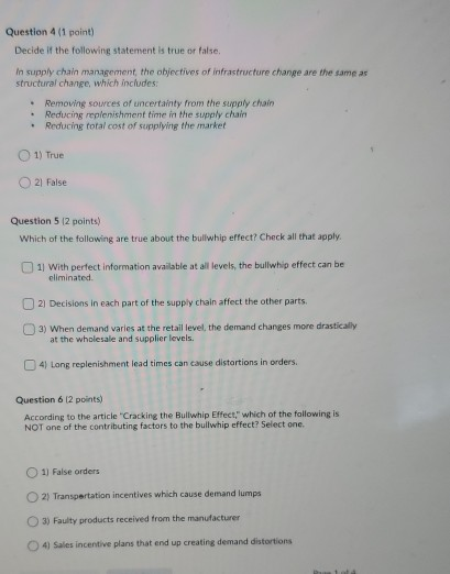 Question 1 (1 point) Select the answer below that