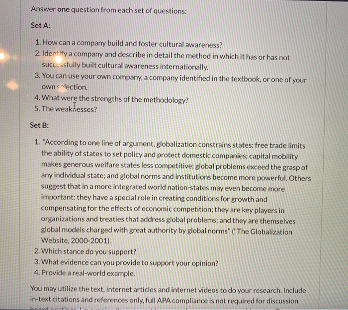 Answer one question from each set of questions:
