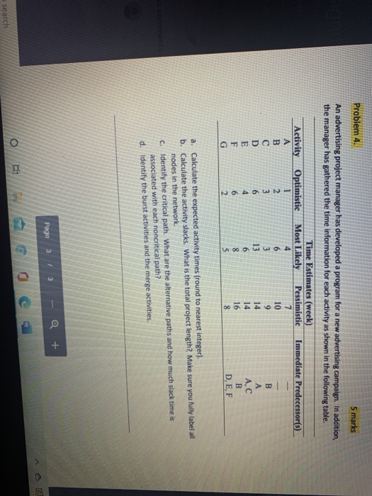 Problem A. 5 marks An advertising project manager