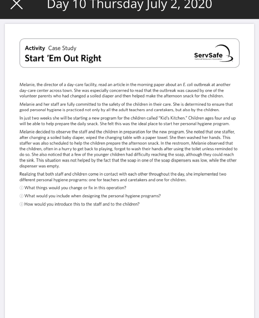 X Day 10 Thursday July 2, 2020 Activity Case