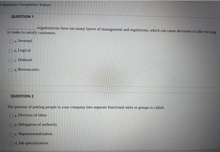 Question Completion Status: QUESTION 1