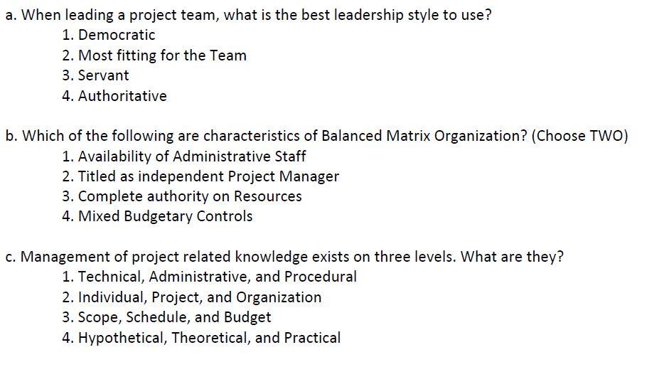 a. When leading a project team, what is the best