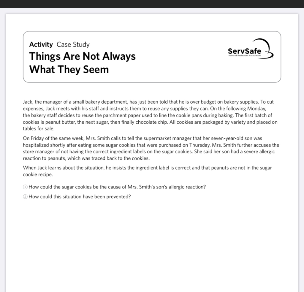 ServSafe National Restaurant Association Activity