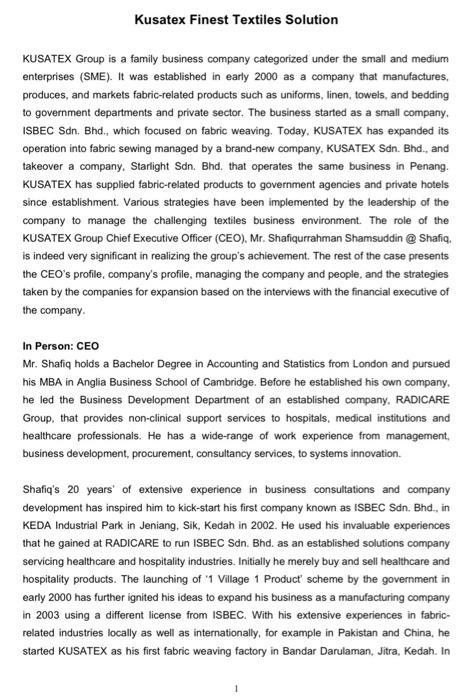 Questions: Why do you think KUSATEX implement