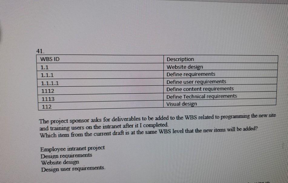 41. WBS ID 1.1 1.1.1 1.1.1.1 1112 1113 112