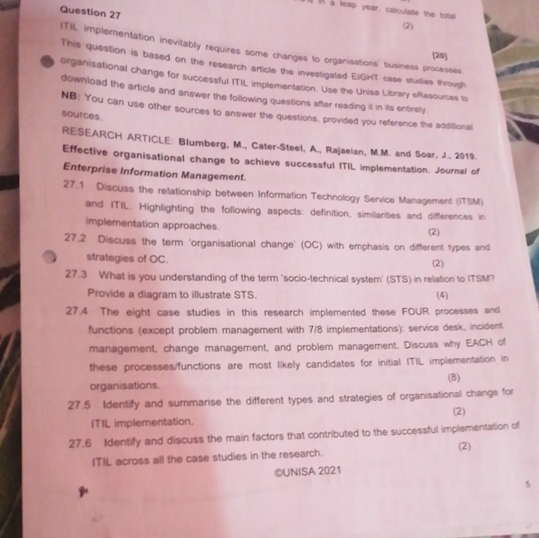 Please assist with the attached question A year