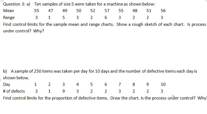 50 57 Question 3:a) Ten samples of size 5 were