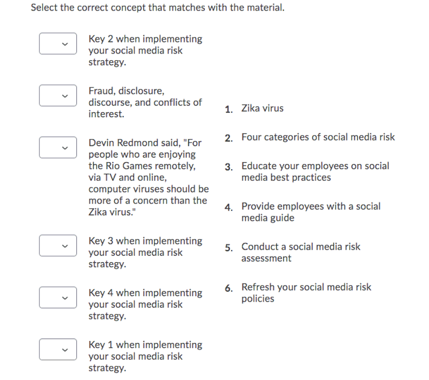 Select the correct concept that matches with the