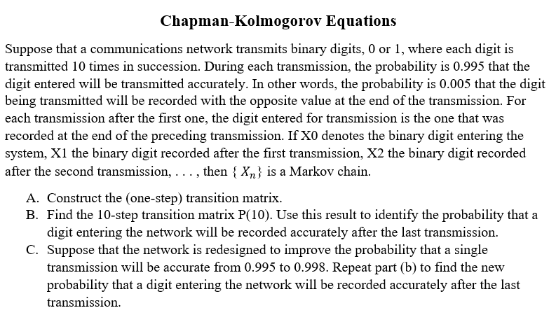Chapman-Kolmogorov Equations Suppose that a