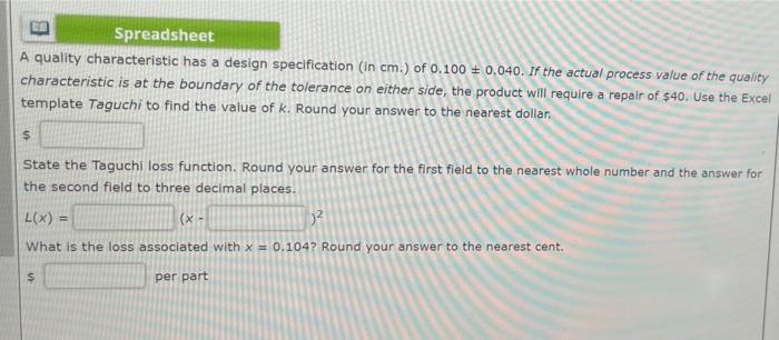 Spreadsheet A quality characteristic has a design