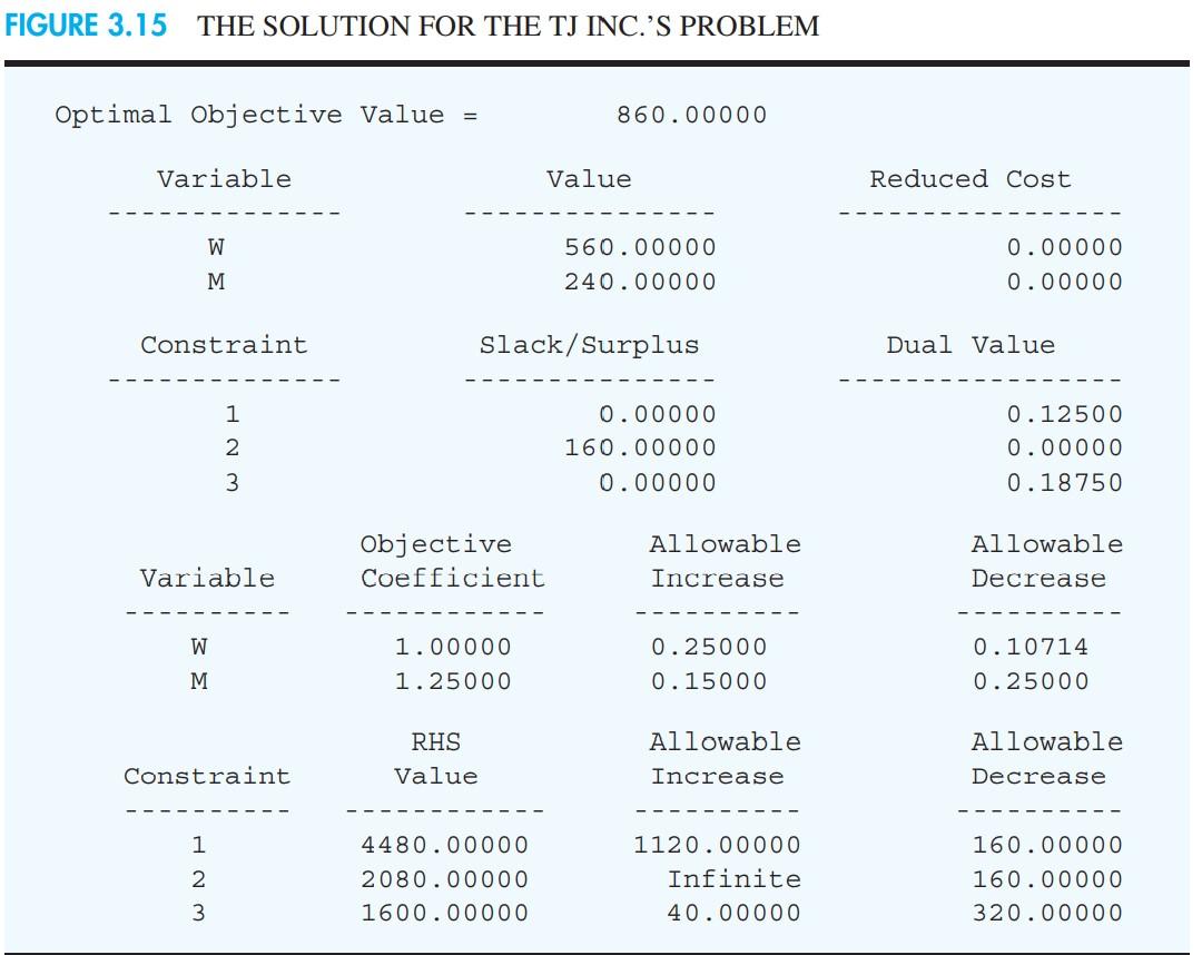 FIGURE 3.15 THE SOLUTION FOR THE TJ INC.'S