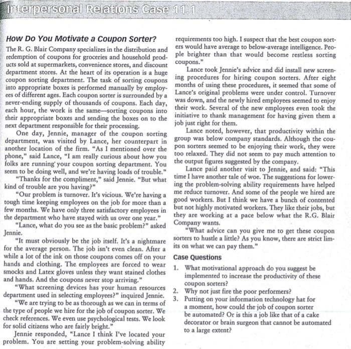 interpersonal Relations Case 11.1 How Do You