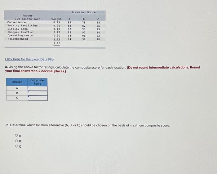 Click here for the Excel Data File a. Using the