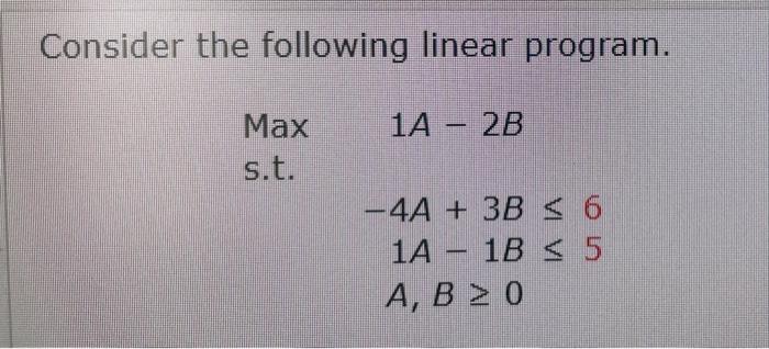 Consider the following linear program. 1A 2B Max