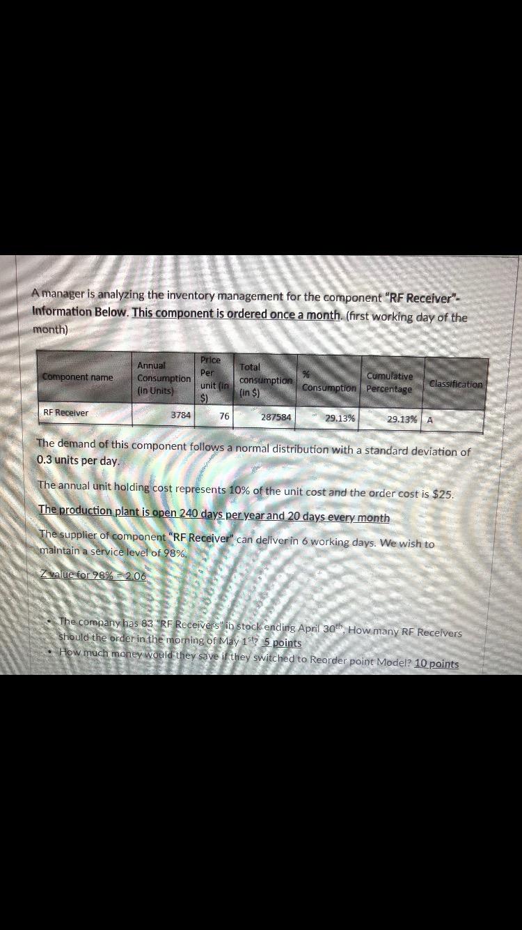 A manager is analyzing the inventory management