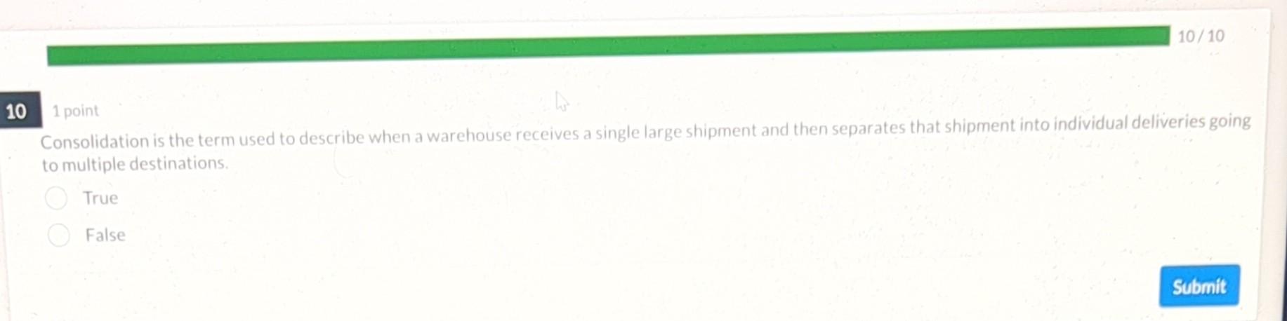 1 point Consolidation is the term used to