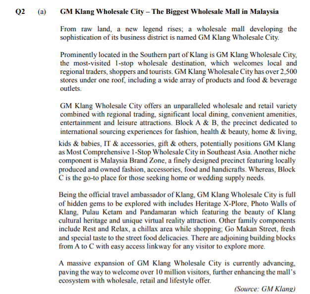 Q2 (a) GM Klang Wholesale City - The Biggest
