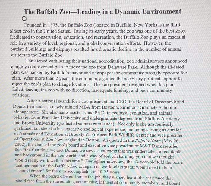 The Buffalo O Zoo-Leading in a Dynamic