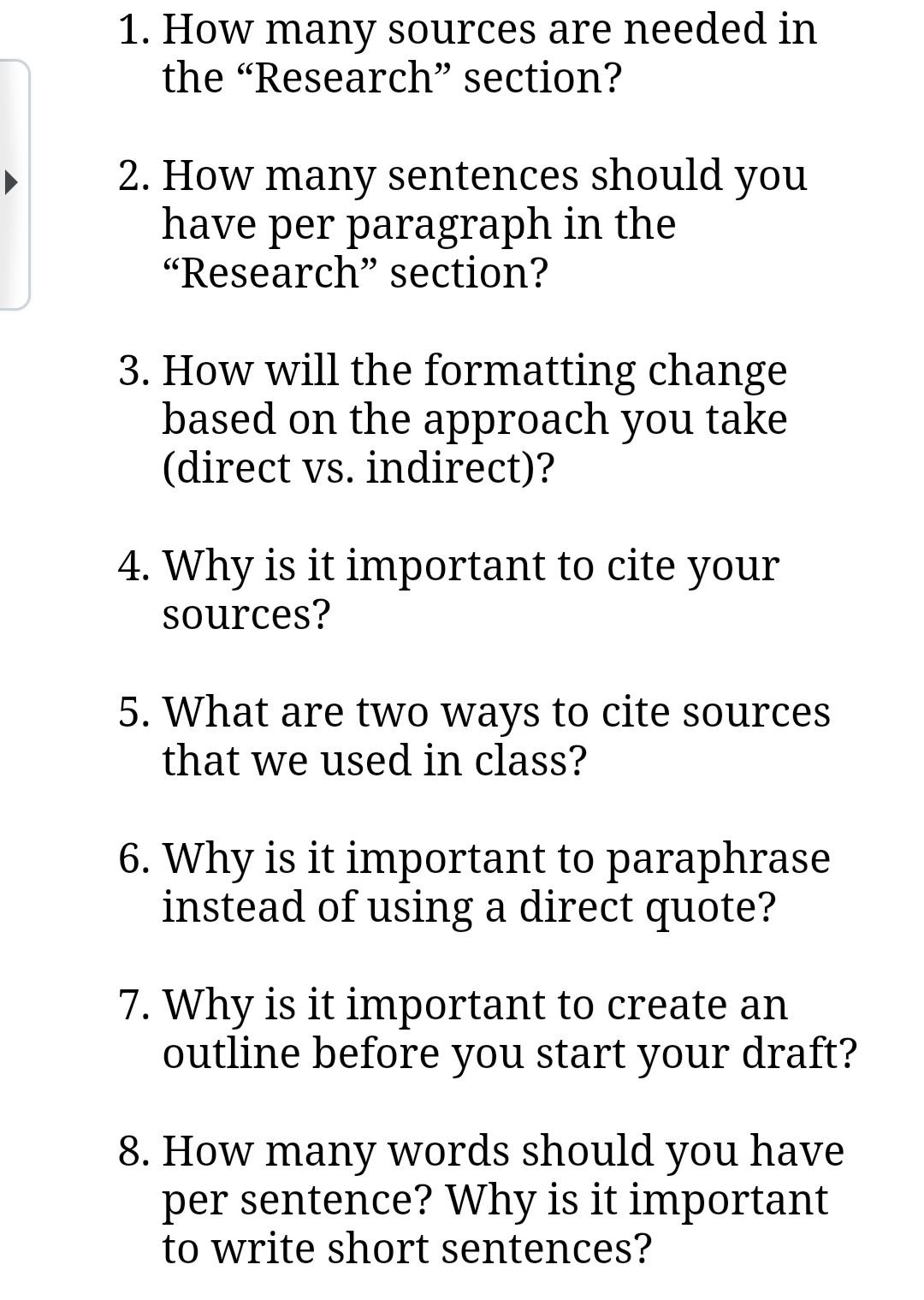 1. How many sources are needed in the "Research"