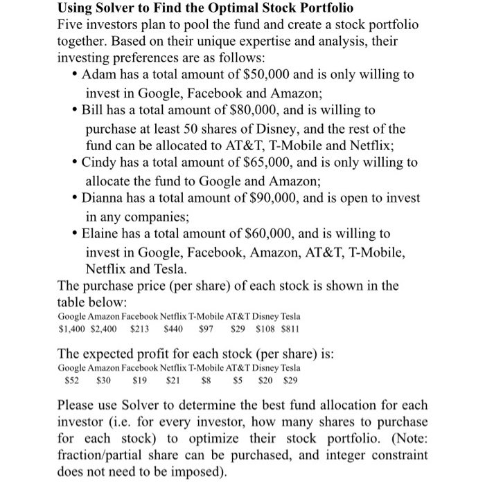 Using Solver to Find the Optimal Stock Portfolio