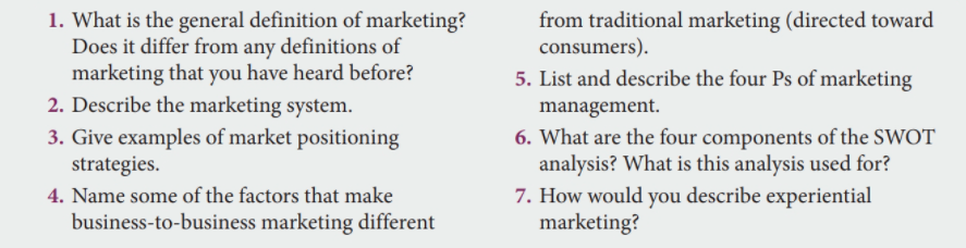 1. What is the general definition of marketing?