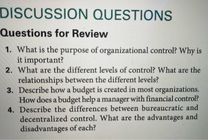 DISCUSSION QUESTIONS Questions for Review 1. What