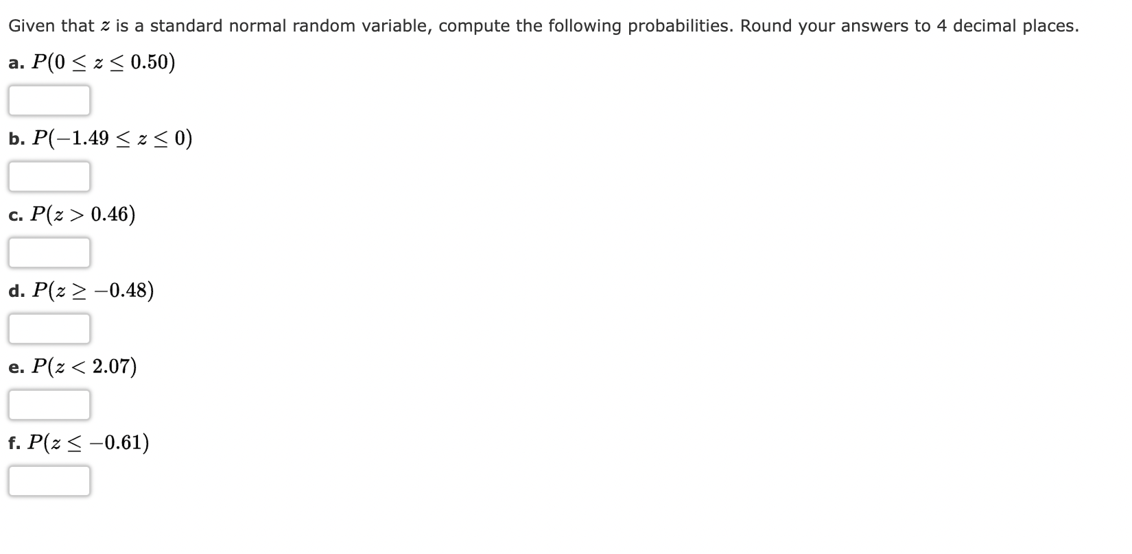 Given that z is a standard normal random
