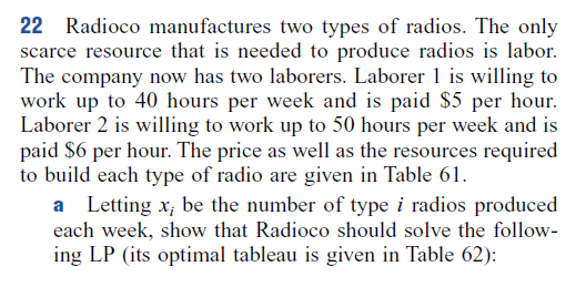 22 Radioco manufactures two types of radios. The