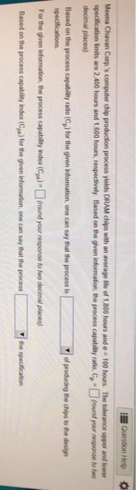 Question Help Meena Chavan Corp's computer chip