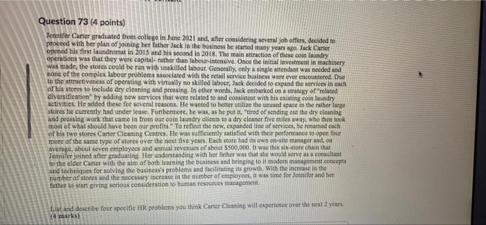 Question 73 (4 points) Jennifer Carter graduated