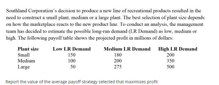 A.) Report the value of the average payoff