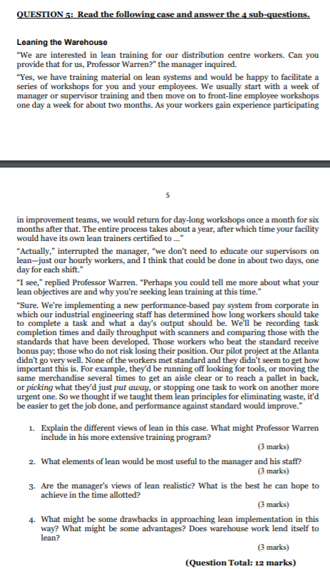 QUESTION 5: Read the following case and answer