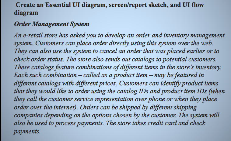 Create an Essential UI diagram, screen/report