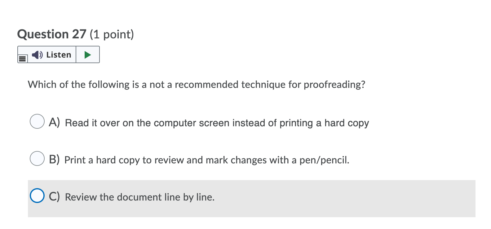 Question 31 (1 point) Listen It is absolutely