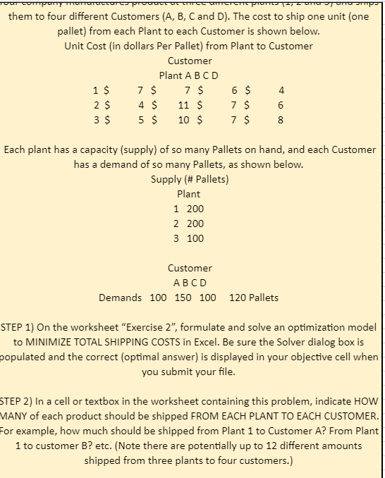 Exercise 2: Transportation Problem INPUTS C D