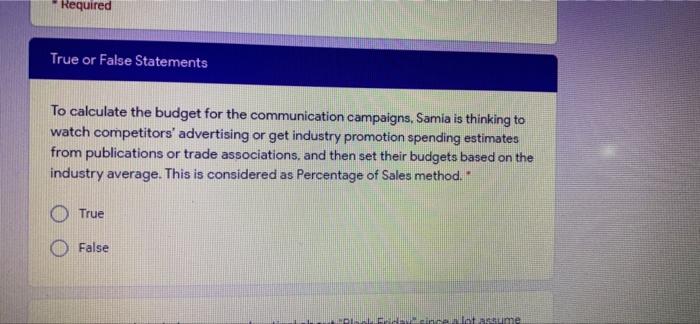 Required True or False Statements To calculate