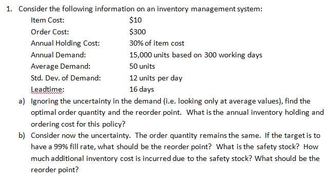 1. Consider the following information on an