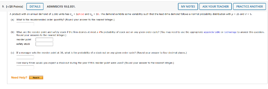 A product with an annual demand of 1,000 units