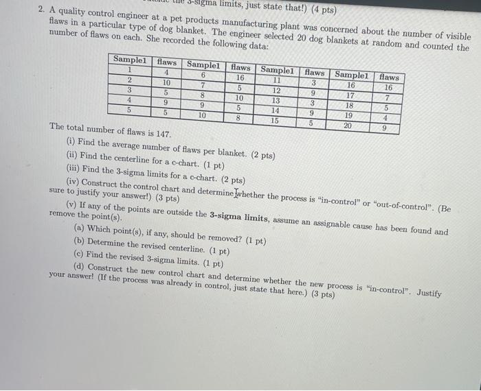 S-sigma limits, just state that!) (4 pts) 2. A