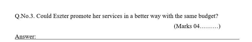 Q.No.3. Could Eszter promote her services in a