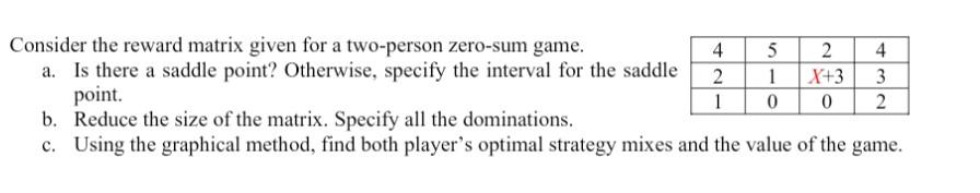 x = 74 Consider the reward matrix given for a